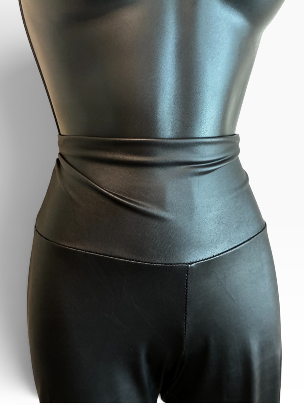 Cherish High-Waist Faux Leather Vegan Full Length Leggings - Black